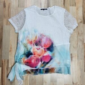 Compliments Floral Watercolor Sequin Embellished Top Blouse XL‎